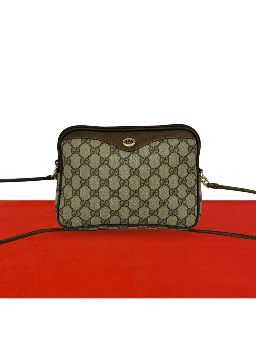 Gucci Vintage GG Logo Pattern Leather Shoulder Bag Pochette Brown